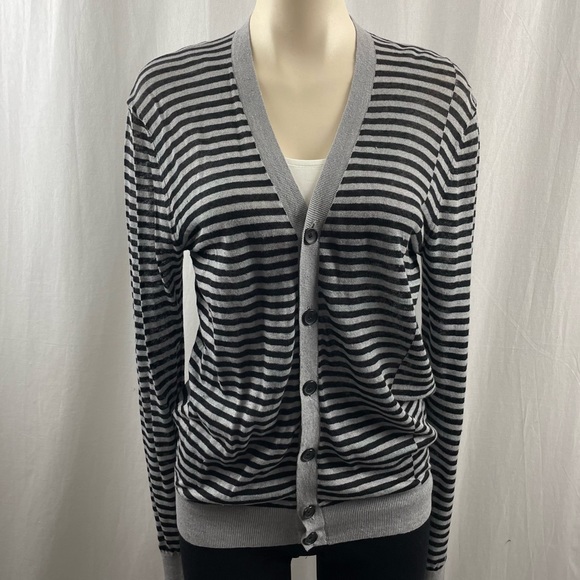 Theory Black and Grey Striped Goldsmith S Refinery Cardigan M - Picture 5 of 14